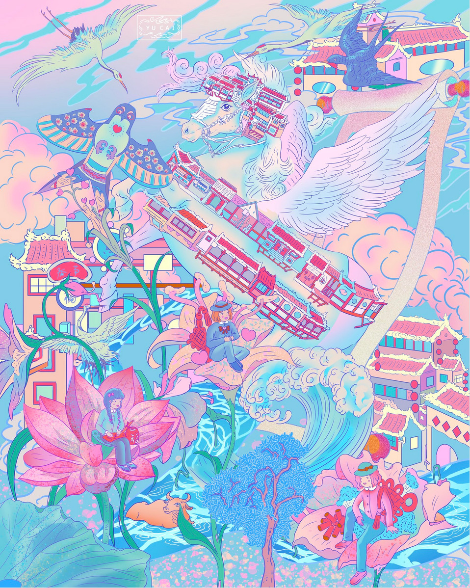 Anime citypop illustration of a character in an urban scene by Yu Cai