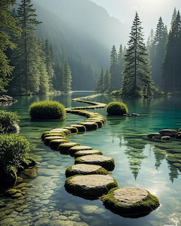 Stone Path Over Mountain Lake