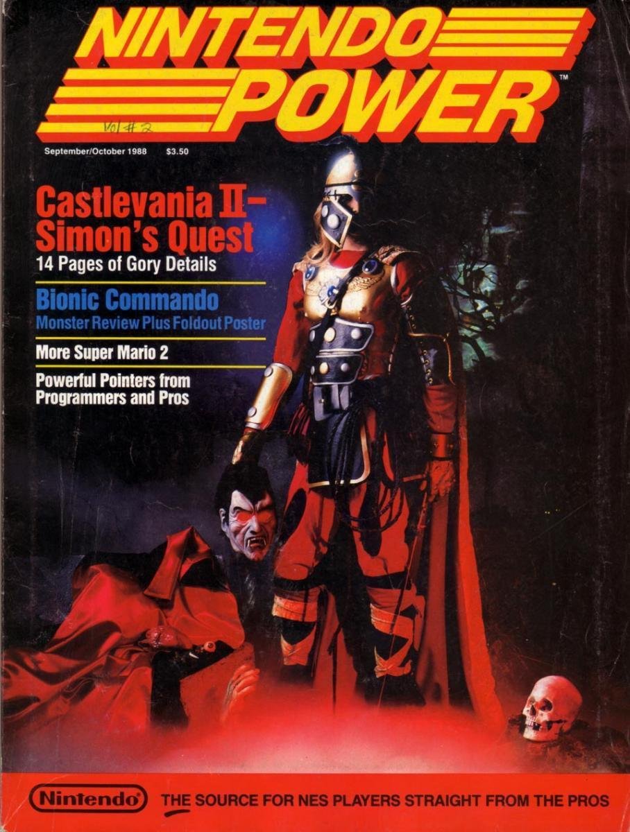Nintendo Power magazine cover for Castlevania II Simon's Quest with armored warrior illustration