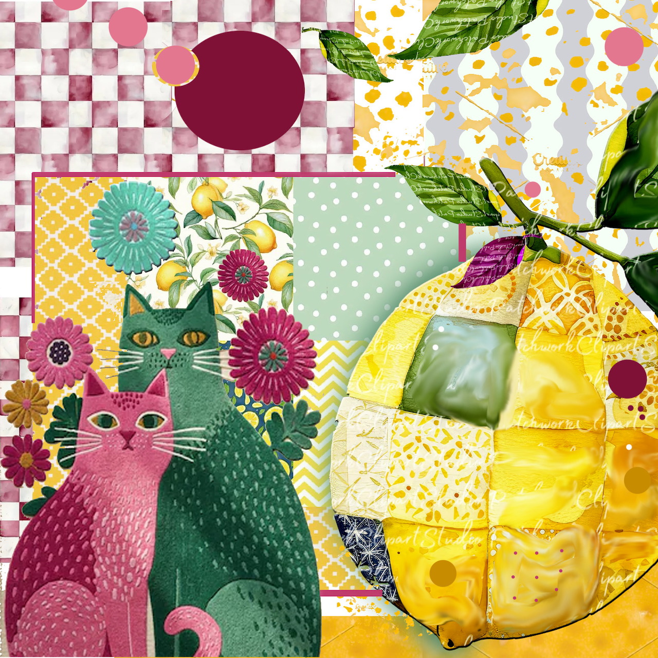 Patchwork Cats and Lemon