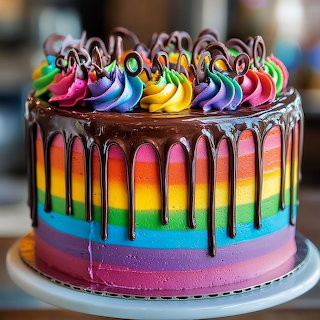 Rainbow Layer Cake with Chocolate
