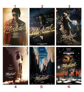 Collection of six Michael Jackson theatrical posters in retro style with warm lighting and dramatic compositions