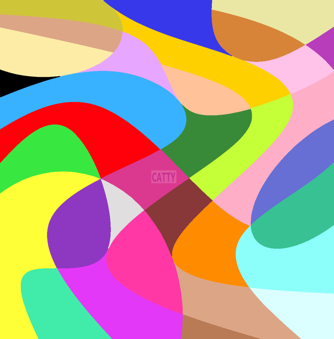 Abstract art with overlapping colorful curved shapes in pink, blue, yellow, green, purple, and orange