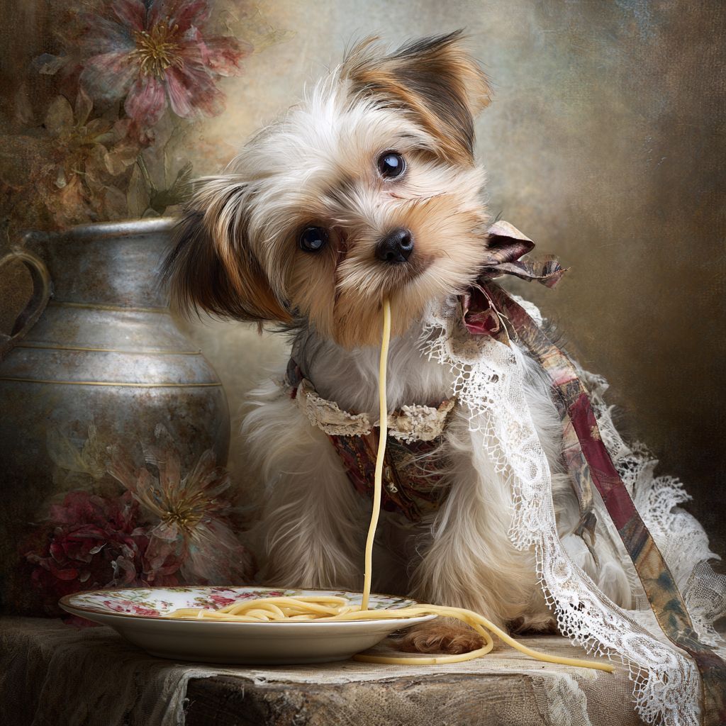Yorkshire Terrier Eating Spaghetti