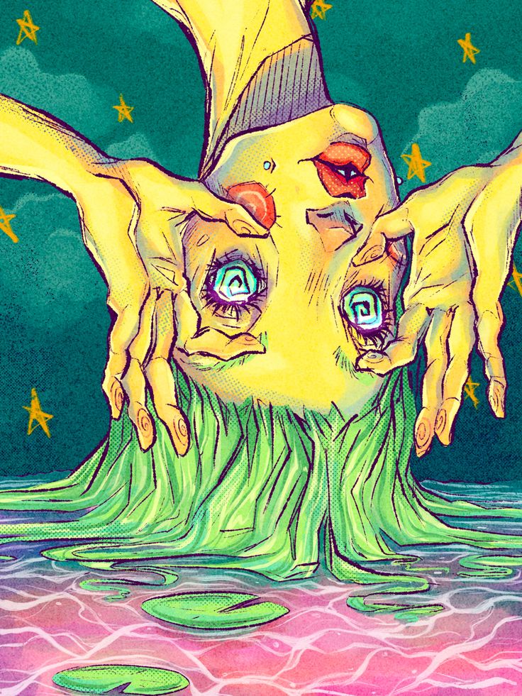 Illustrated slime girl fantasy character with translucent body