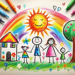 Family Rainbow Sun Drawing