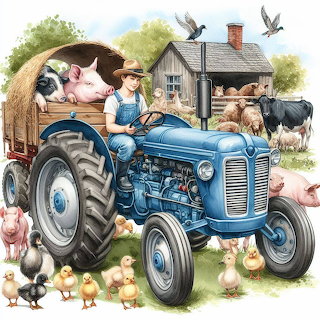 Boy Driving Blue Tractor
