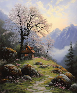 Mountain Cottage Spring Landscape