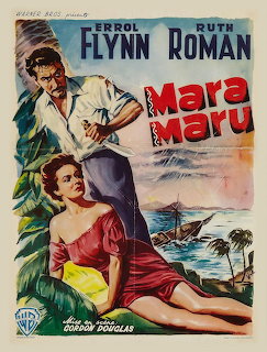 Vintage movie poster for Mara Maru starring Errol Flynn and Ruth Roman with tropical ocean scene