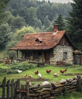 Mountain Cottage with Chickens