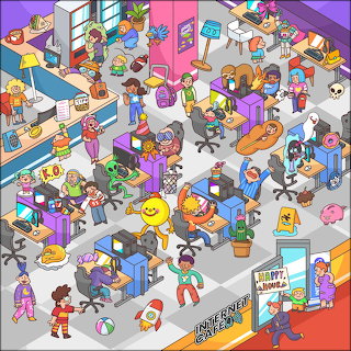 Busy Office Cartoon Scene