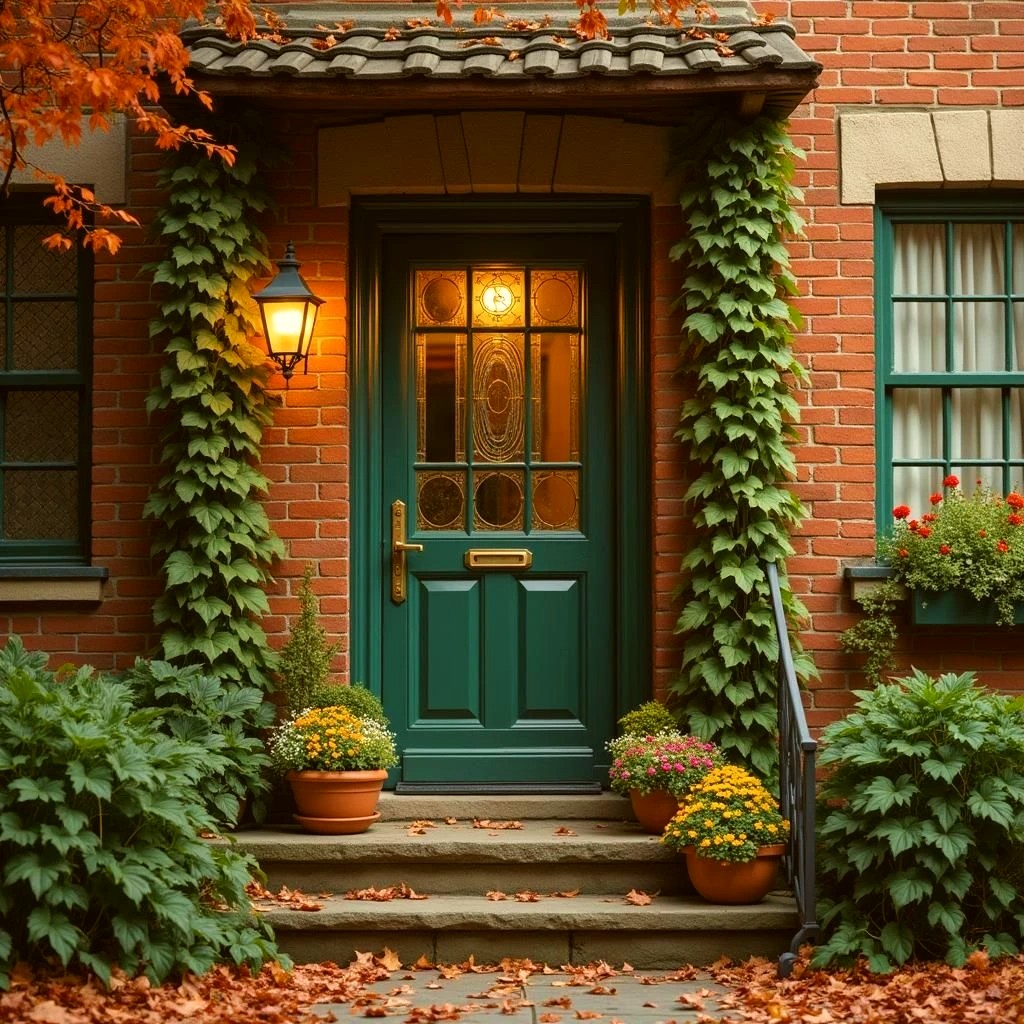 Green Door with Autumn Vines