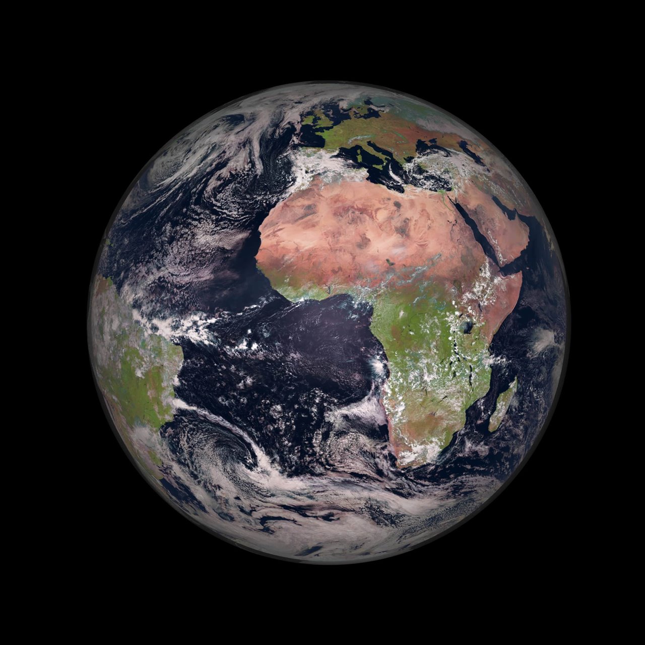 Planet Earth seen from space with Africa and Europe visible against a black background