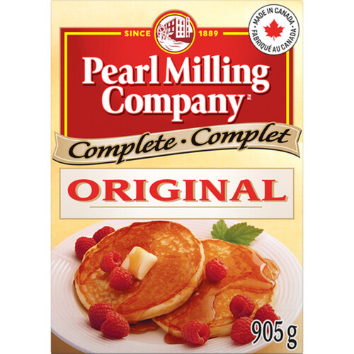 Pearl Milling Company Original Complete pancake mix package showing pancakes with strawberries and butter