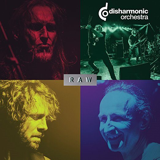 Collage album cover with four tinted band images and the text Disharmonic Orchestra Raw