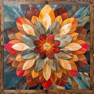 Wooden Marquetry Mandala Flower