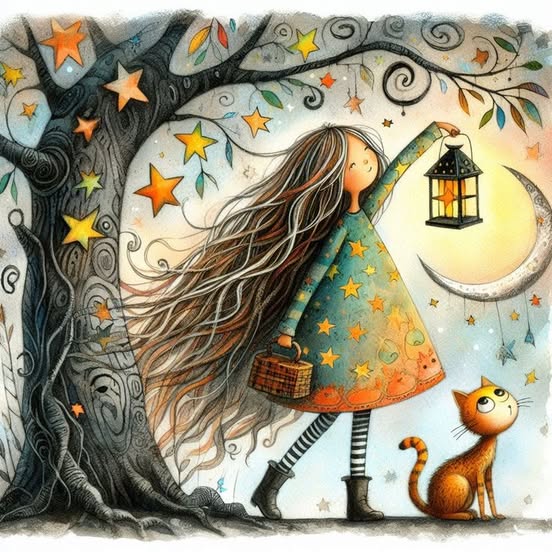 Girl with Lantern and Fox