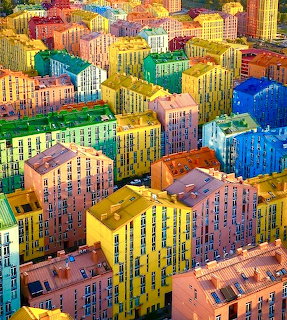 Colorful City Buildings Aerial