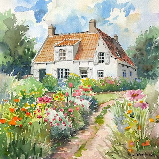 Dutch Cottage with Flower Garden