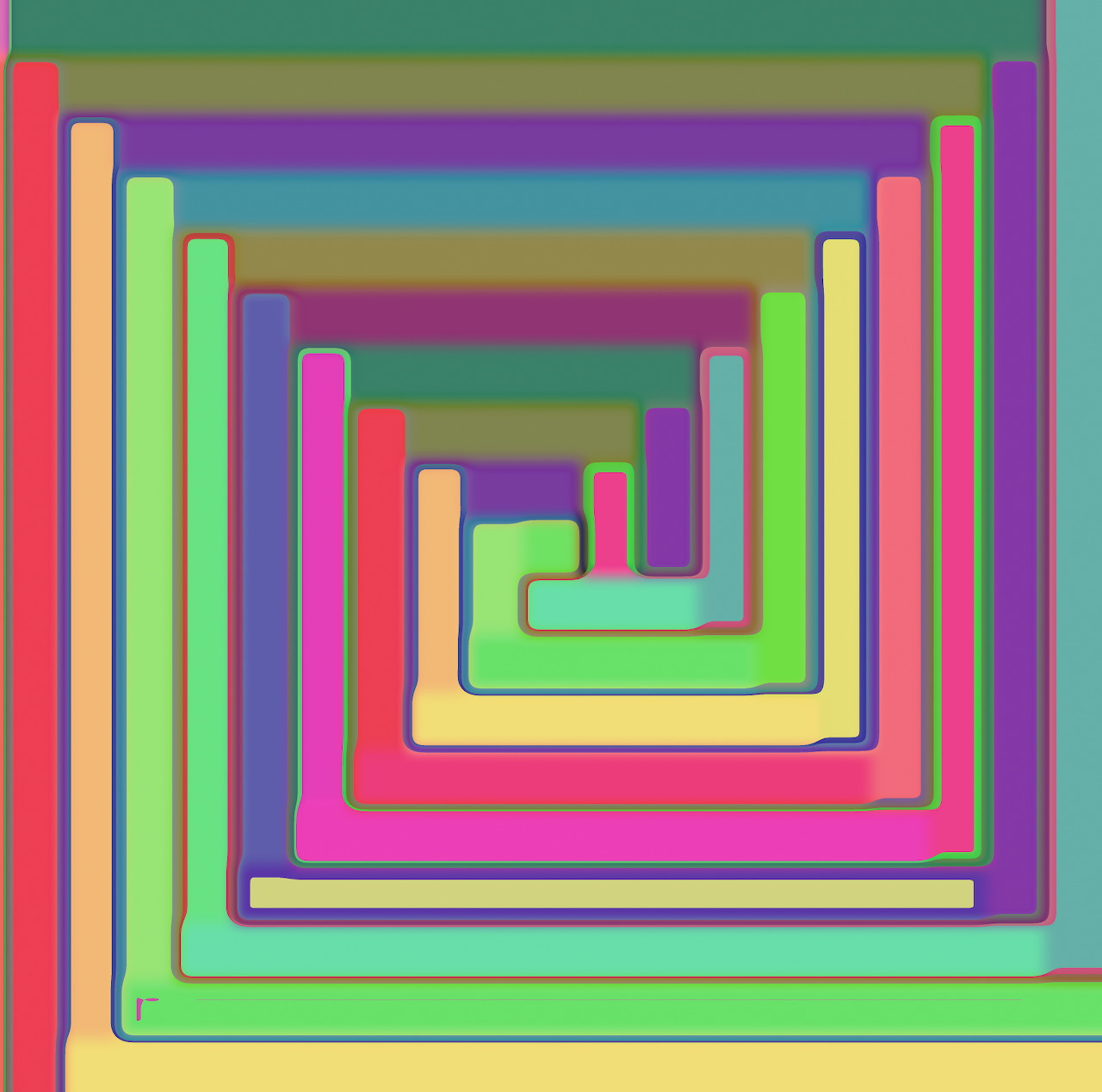 Abstract geometric image of nested rounded rectangles in bright neon colors
