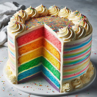 Rainbow Layer Cake Slice