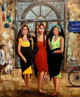 Three Women in Colorful Dresses