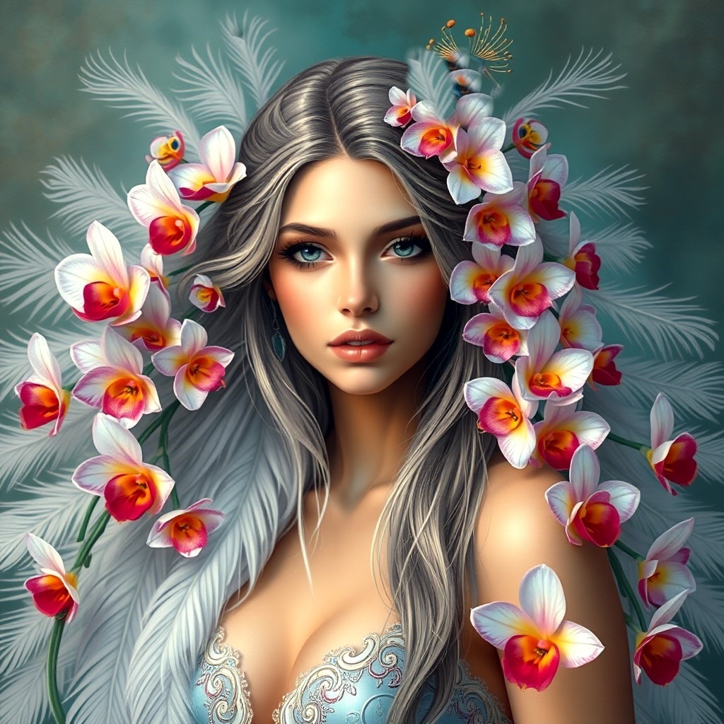 Woman with Orchids Portrait