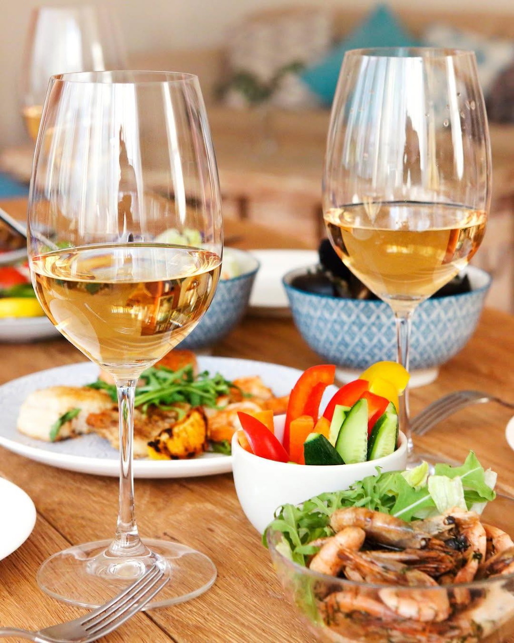 White Wine and Food Table