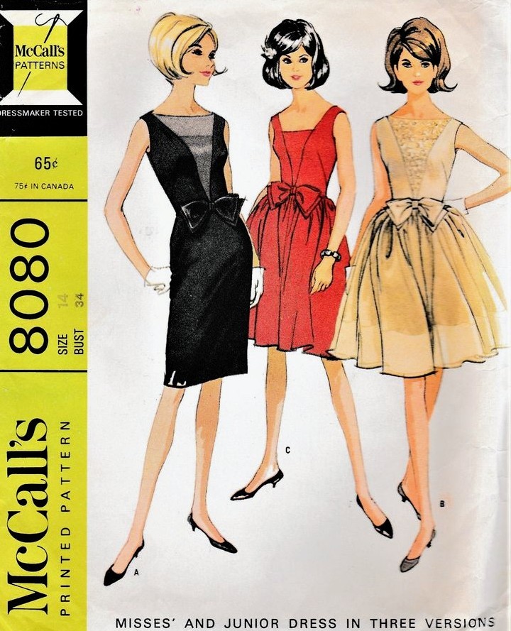 Vintage McCall's pattern 8080 featuring three 1960s dress designs on illustrated models