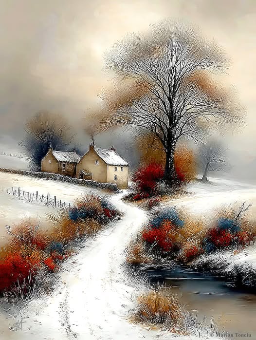 Snowy Winter Cottage Scene