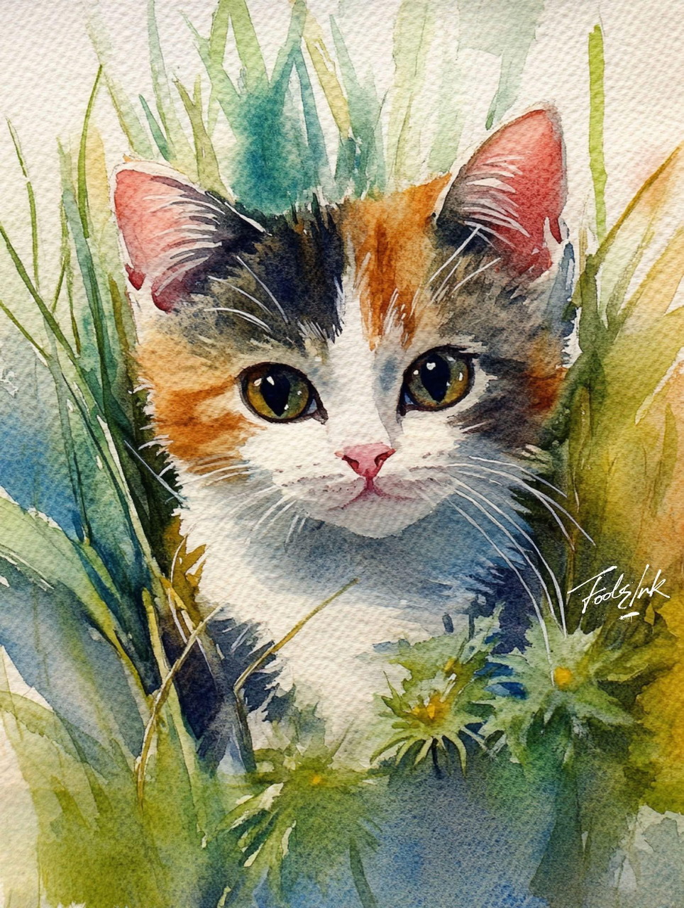 Calico Kitten Painting