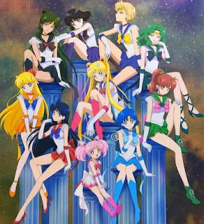 Sailor Moon and Sailor Scouts group illustration in uniform poses