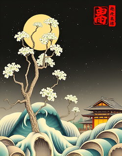 Japanese Moon Temple Waves