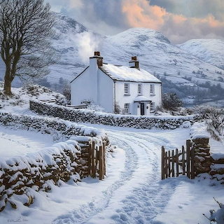 Winter Cottage Snow Mountains