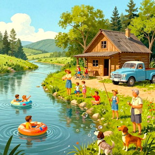 Lakeside Cottage Summer Scene