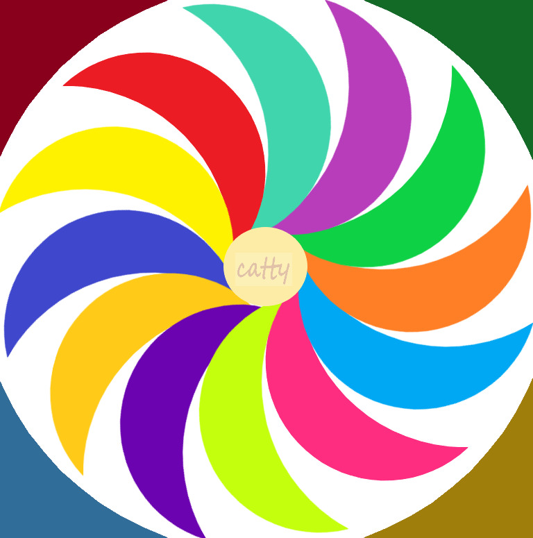 Colorful spiral pinwheel with rainbow segments rotating from center