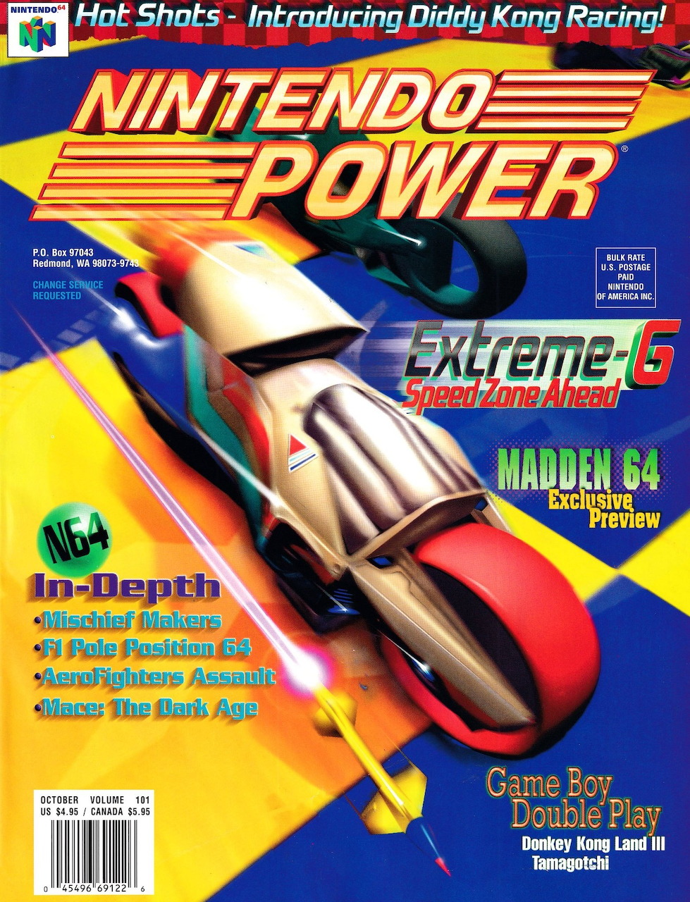 Nintendo Power Issue 101 cover showing Extreme-G futuristic racing motorcycle