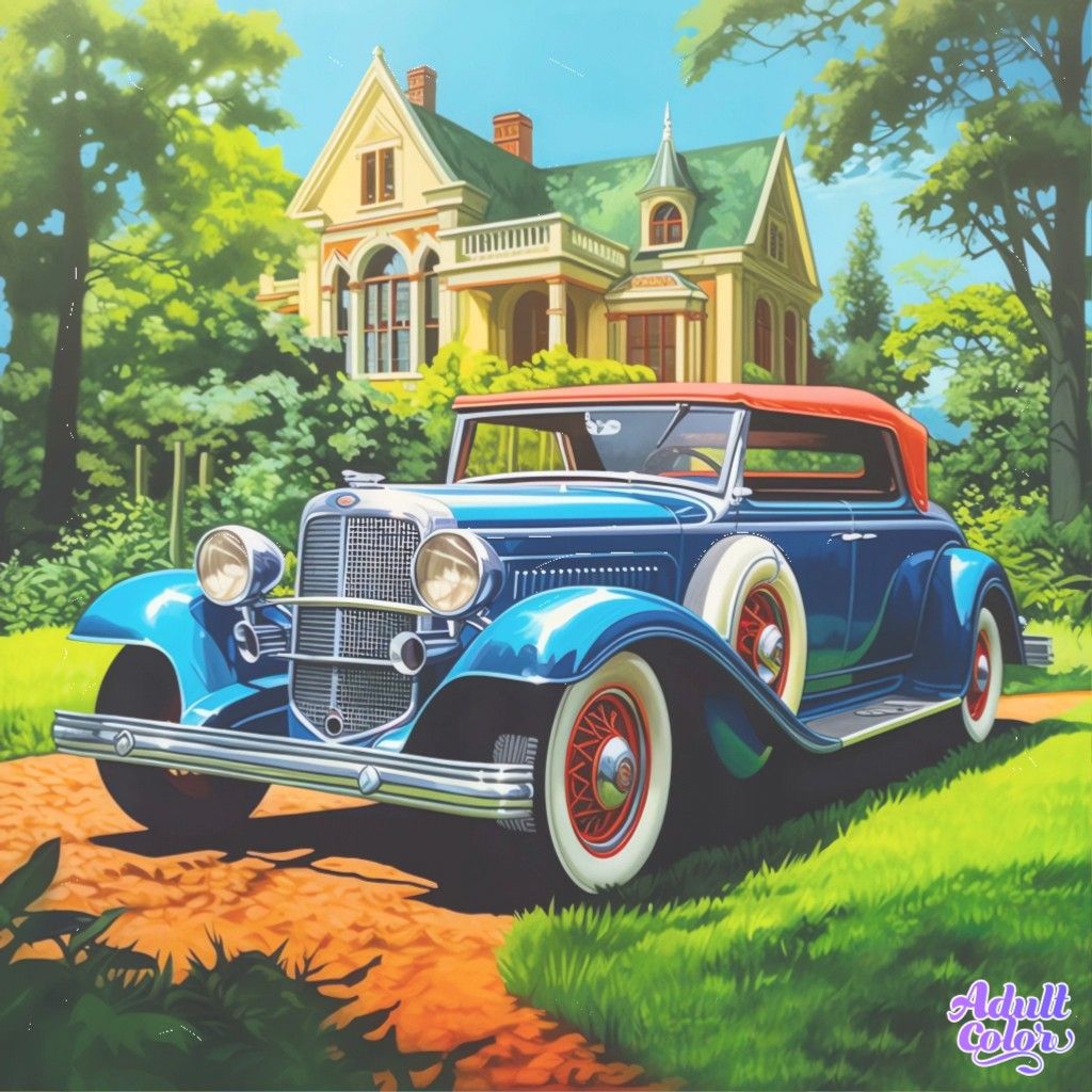 Vintage Car and Victorian House
