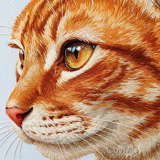 Close-up side profile of an orange tabby cat with a golden eye
