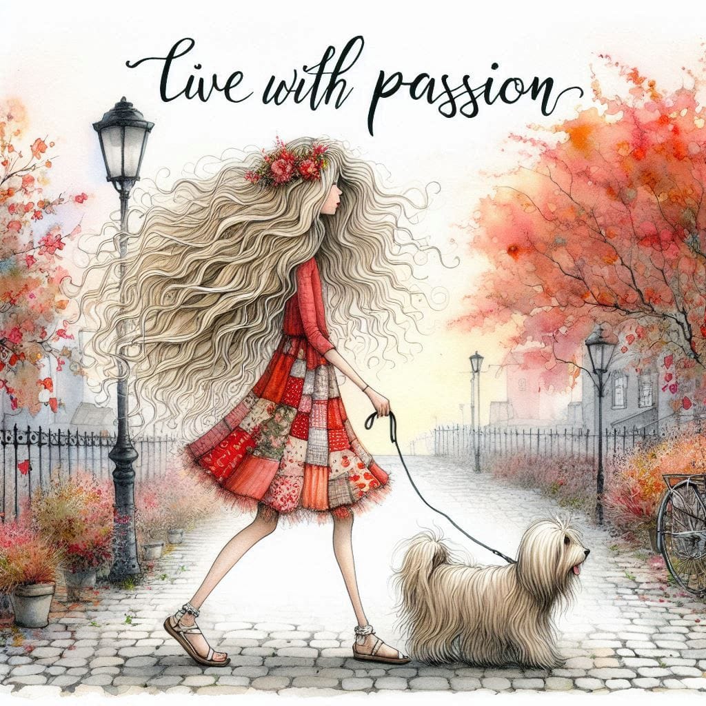 Woman Walking Dog Autumn