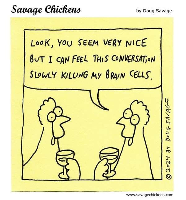 Cartoon chicken comic strip with handwritten dialogue