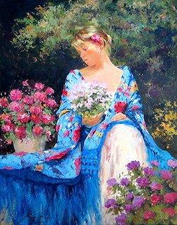 Woman with Flowers Painting