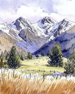 Mountain Landscape Watercolor Painting