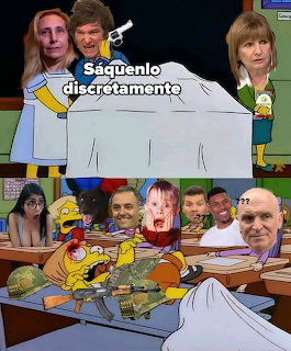 Simpsons characters and celebrity photos arranged in classroom setting with Spanish text