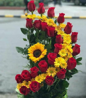 Red Roses and Sunflowers