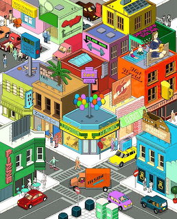 Colorful Cartoon City Block