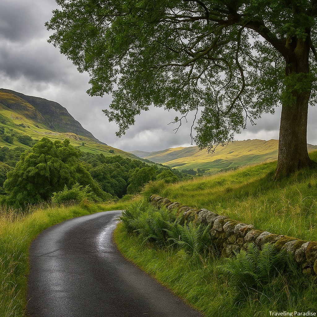 Winding Road Through Green Hills