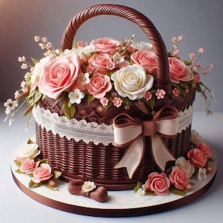 Chocolate Basket Cake with Roses