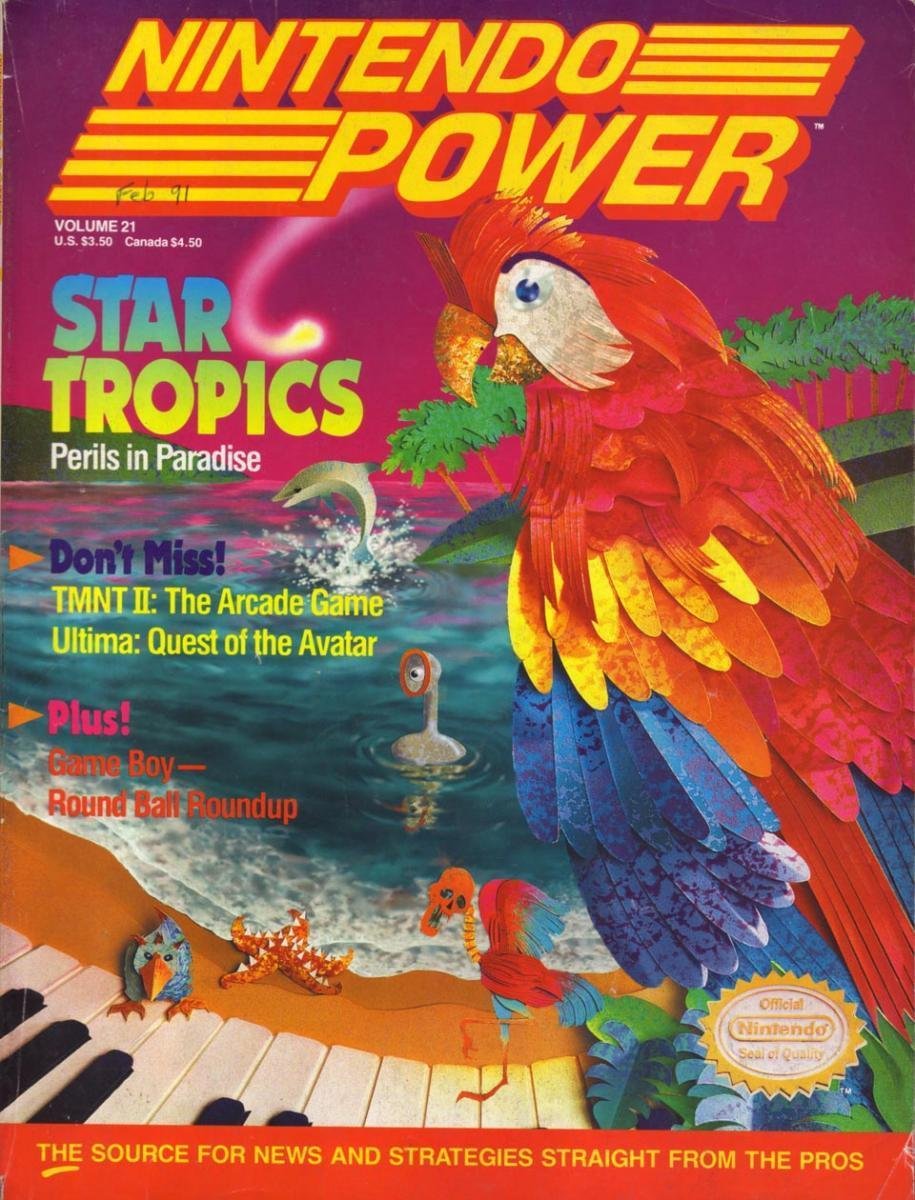 Nintendo Power Issue 21 magazine cover featuring StarTropics game artwork