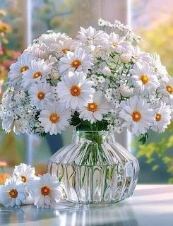 White Daisy Bouquet in Glass Vase